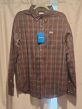 Columbia Men's Button-Down Plaid Shirt - Brown, Blue, Green